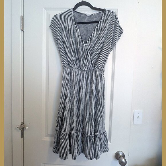 Black and White Striped Mid Dress - Picture 1 of 5